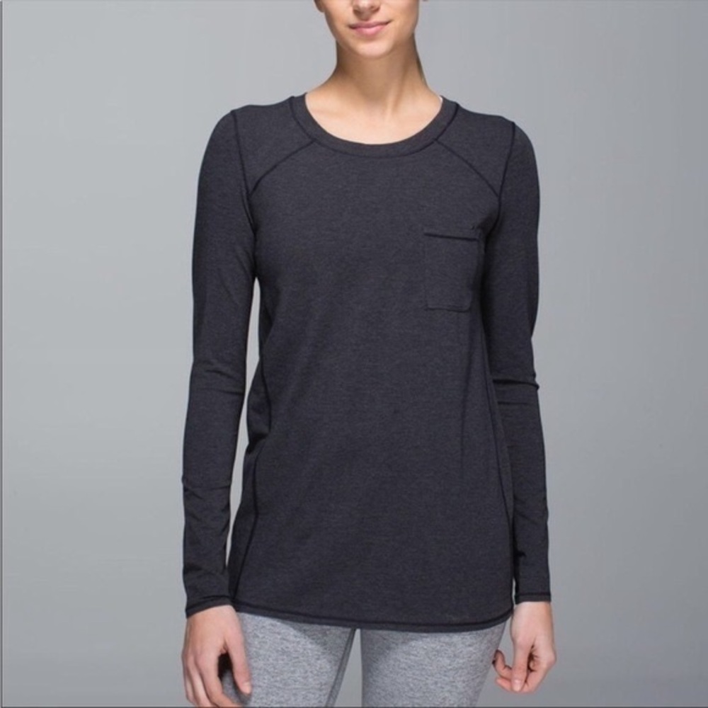 Lululemon Small Find Your Zen Long Sleeve Pocket T‎ Shirt Charcoal Gray